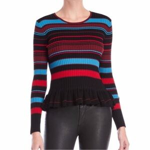Torn by Ronny Kobo Peplum Knit top bold stripes M